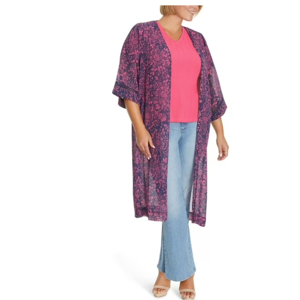 Jessica Simpson Women's Plus Floral Kimono - Pink Floral 1X NWT